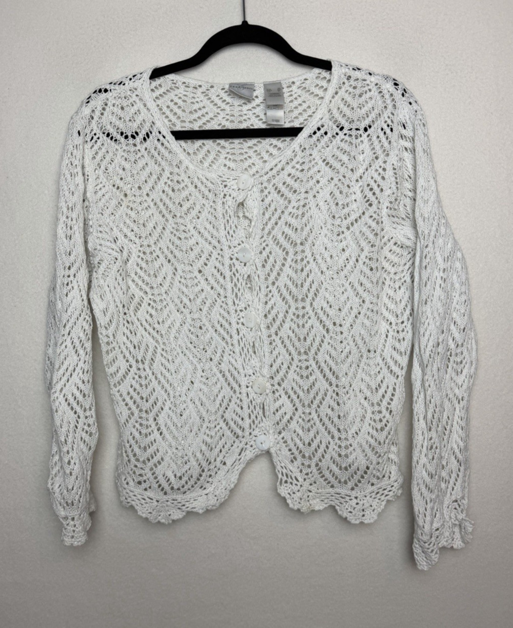 Emma James Women’s Crochet Lace Cardigan Fairycore Size XL Boho Elegant Chic